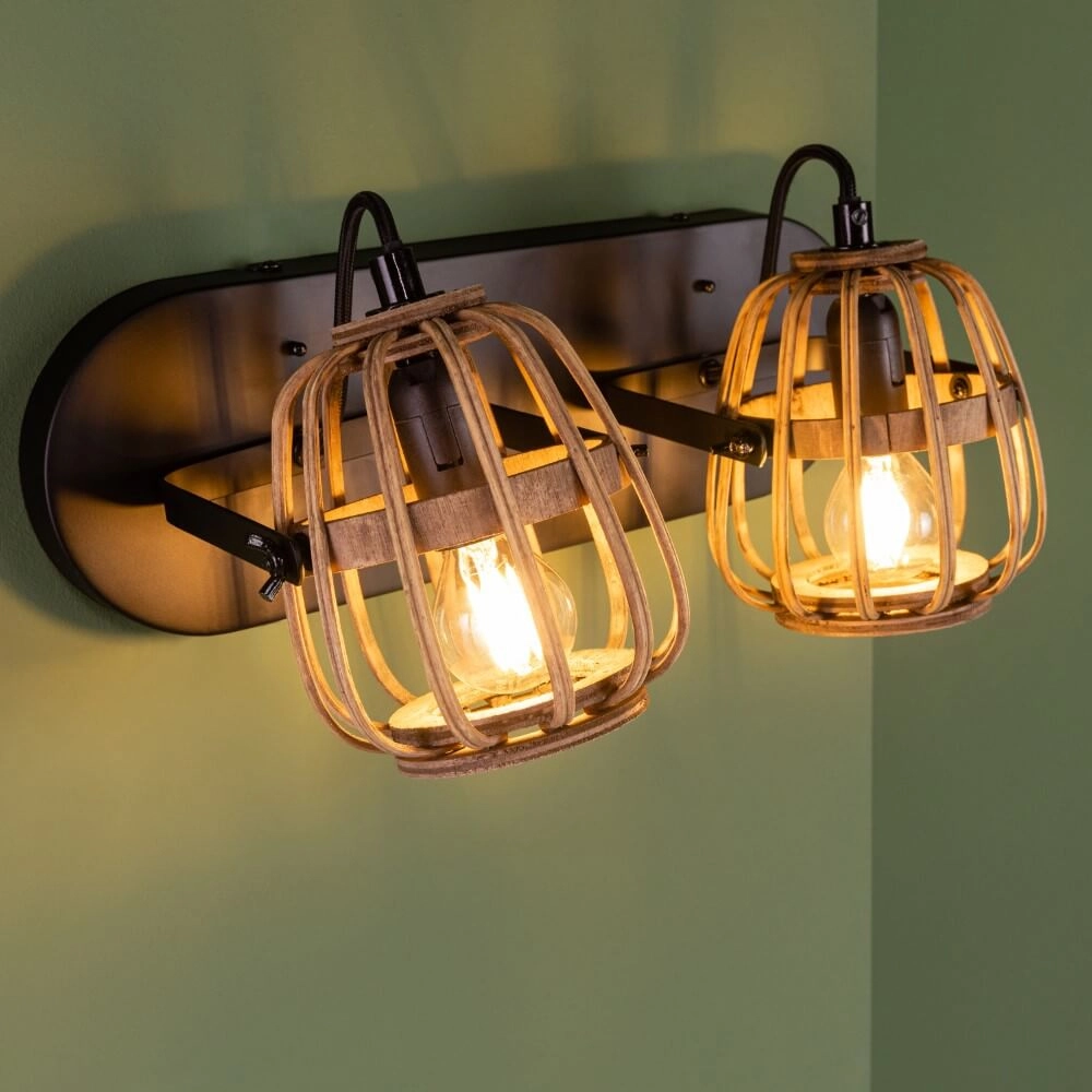 Rotan plafondlamp Nikka 2-lichts zwart Brilliant 4004353402203