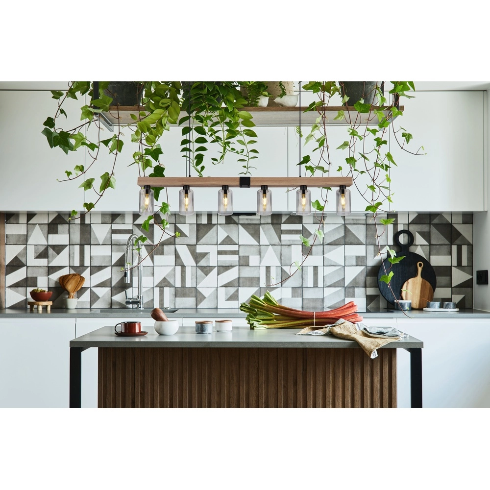 Hanglamp Hadera 6-lichts zwart met smoke glas Globo 9007371443253