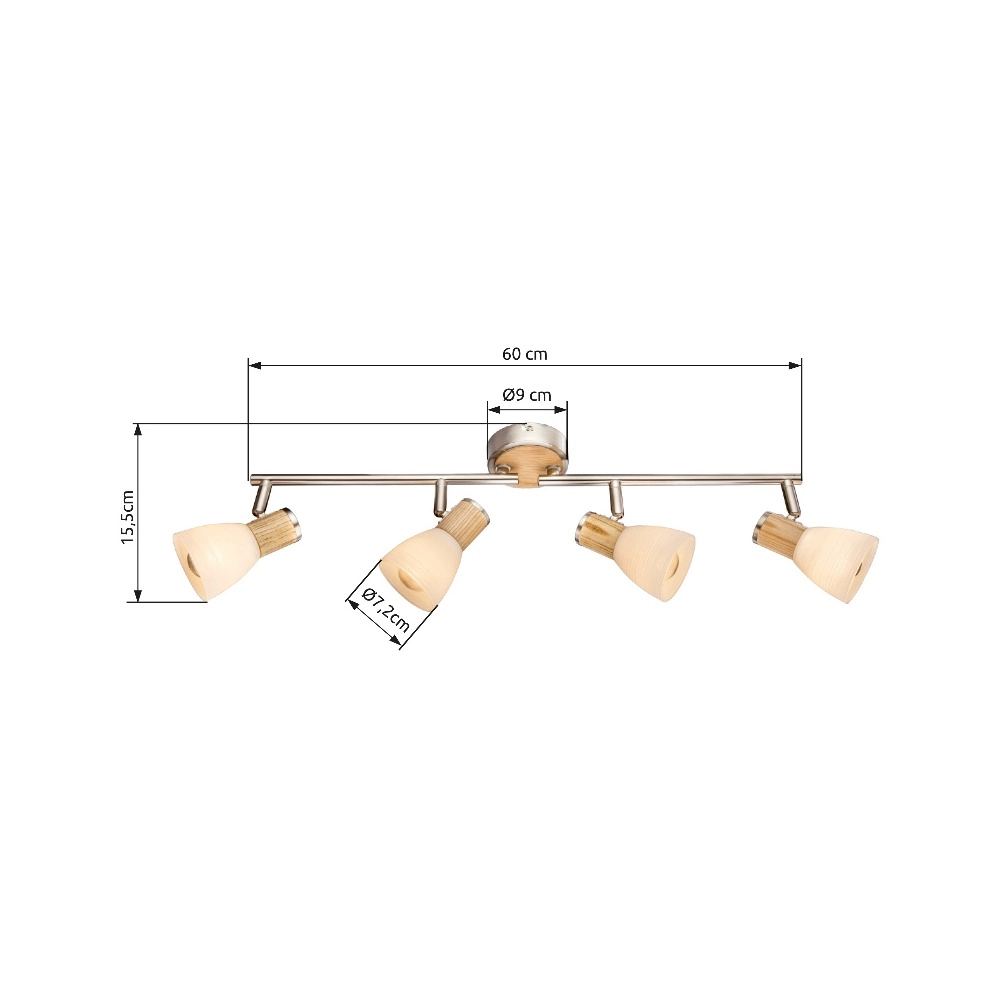 Plafondlamp Gylfi nikkel met hout 4-lichts Globo 9007371352548