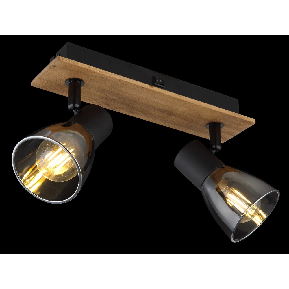 Plafondlamp Claude 2-lichts zwart met hout Globo 9007371443208