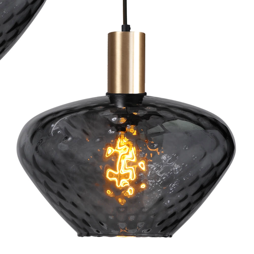 3-lichts vide hanglamp - goud - Porto met Blossom smoke glazen Masterlight 8718121270807