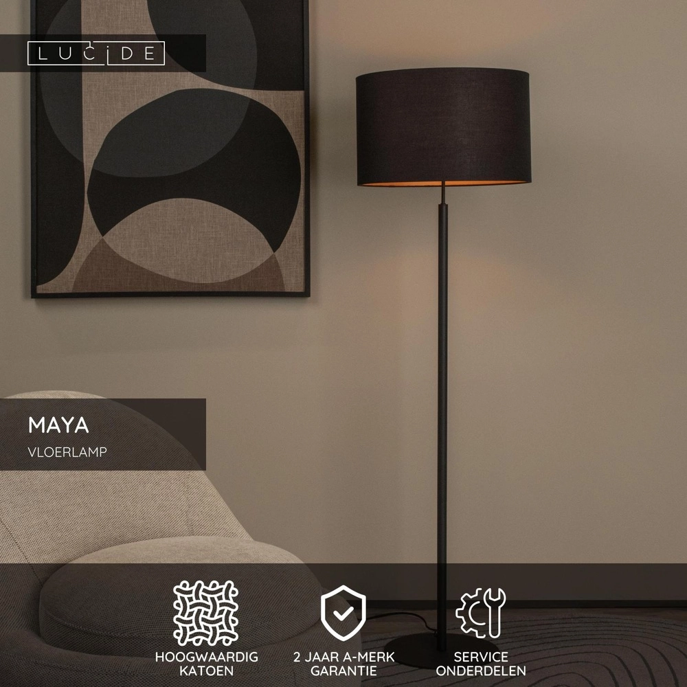 Vloerlamp Maya zwart Lucide 5411212452627