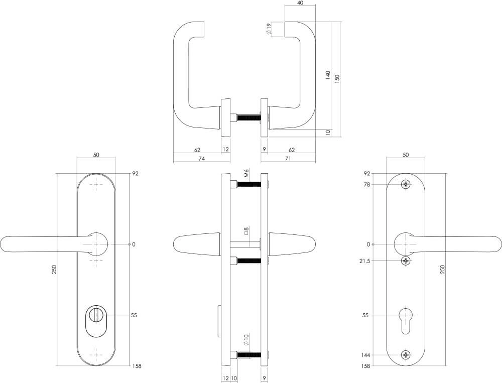 Achterdeurbeslag ovaal Aurano kerntrekbeveiliging PC 55mm RVS Intersteel 8714186447772