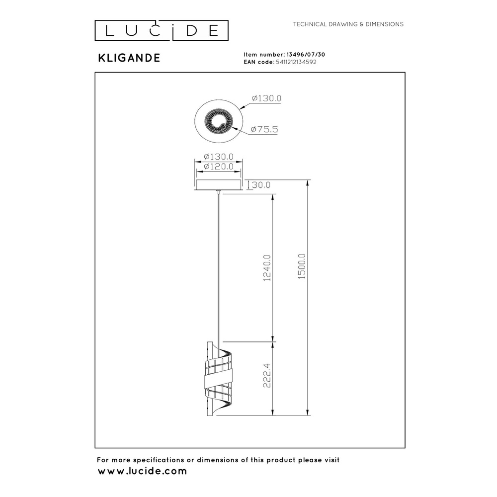 Design hanglamp Kligande zwart Ø 13cm Lucide 5411212134592