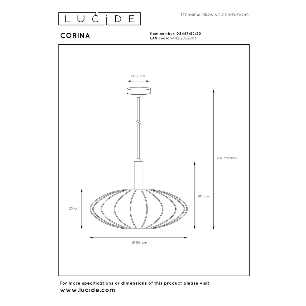 Hanglamp Corina zwart Ø 50cm Lucide 5411212032003