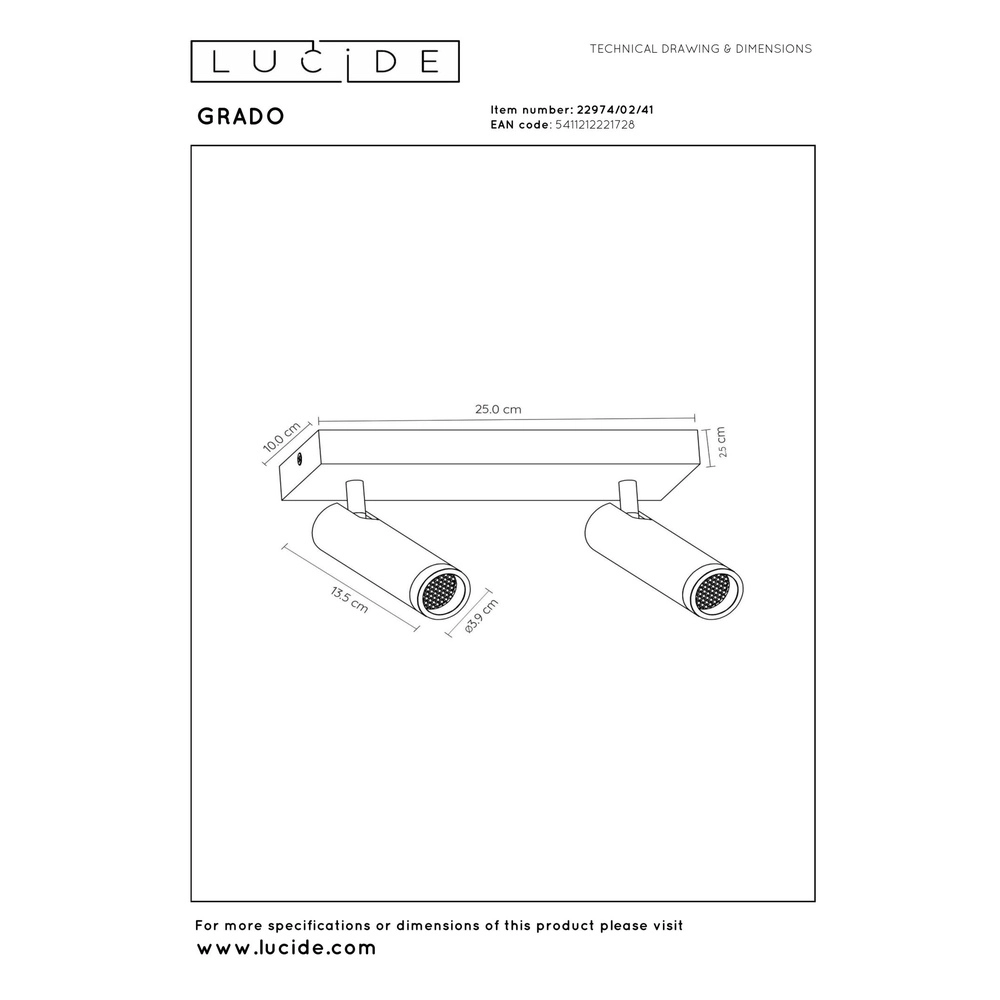 Strakke plafondlamp Grado 2-lichts zand bruin Lucide 5411212221728