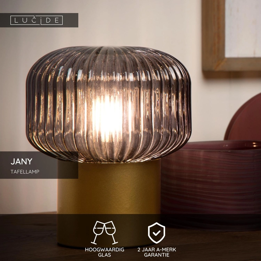 Tafellamp Jany goud met smoke glas Lucide 5411212782663