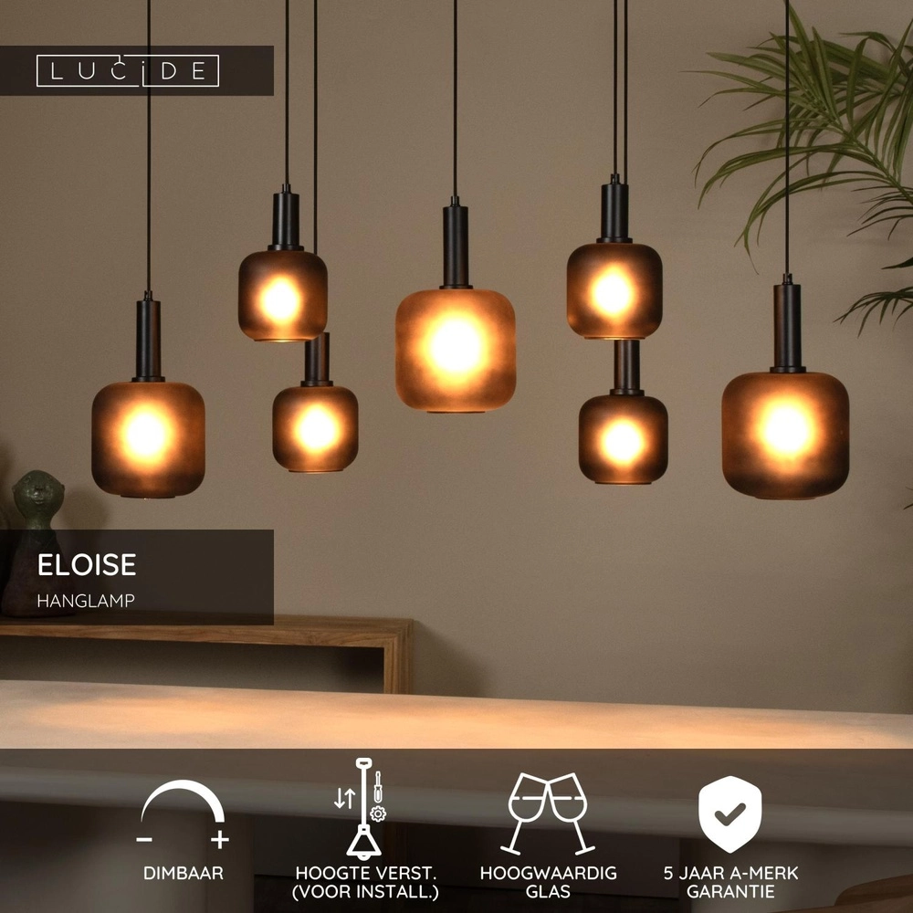 Zwarte hanglamp Eloise 7-lichts Lucide 5411212452481