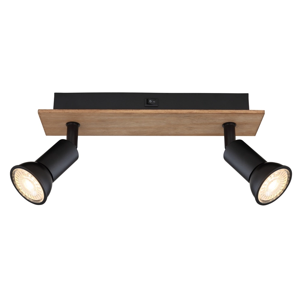 Plafondspot Drew zwart met hout 2-lichts Globo 9007371430789