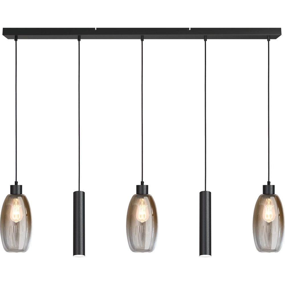 Glazen hanglamp Olive 3x Ø 12,5cm - 2x Run pendel - zwart