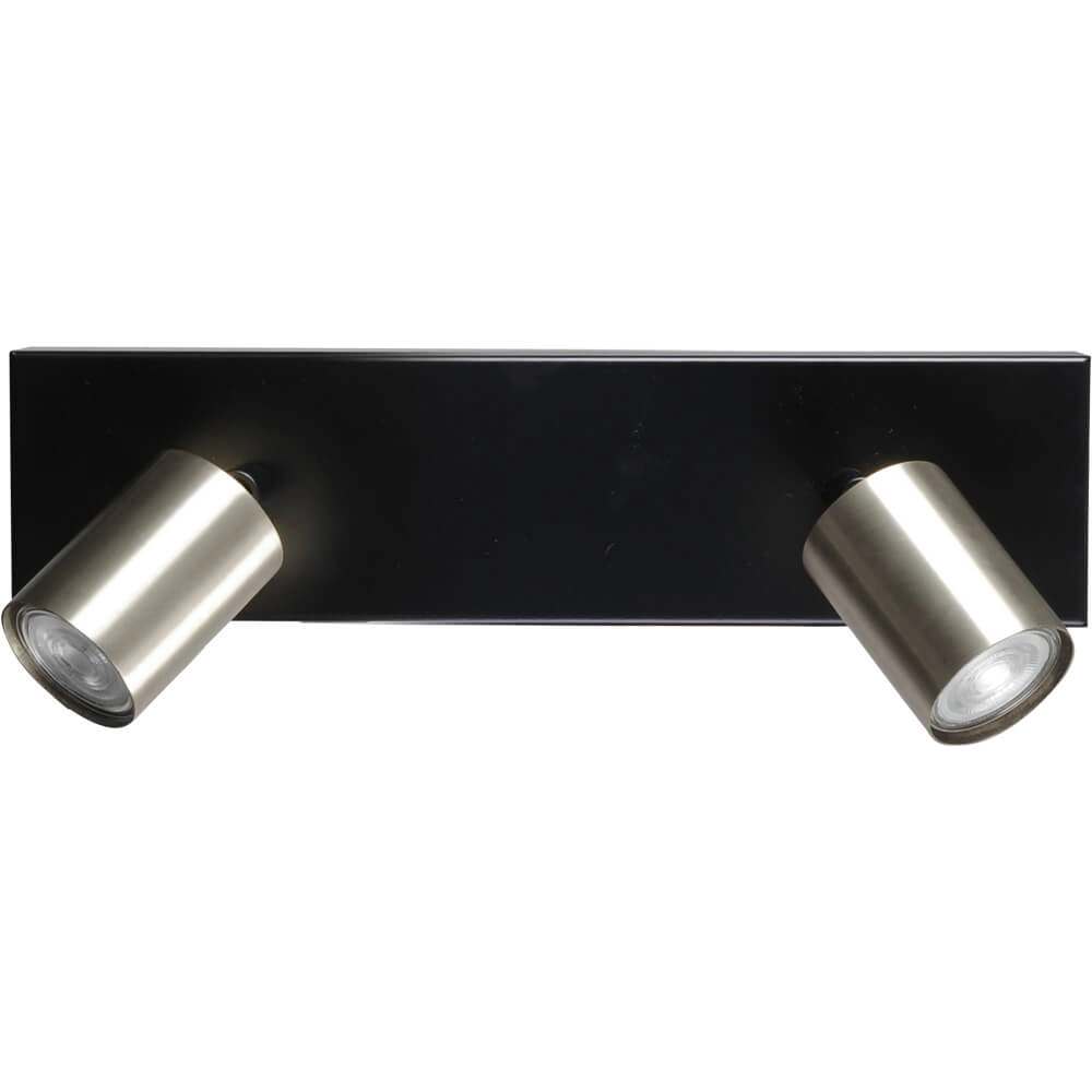 Zwarte plafondlamp Bounce met 2 nikkel spots
