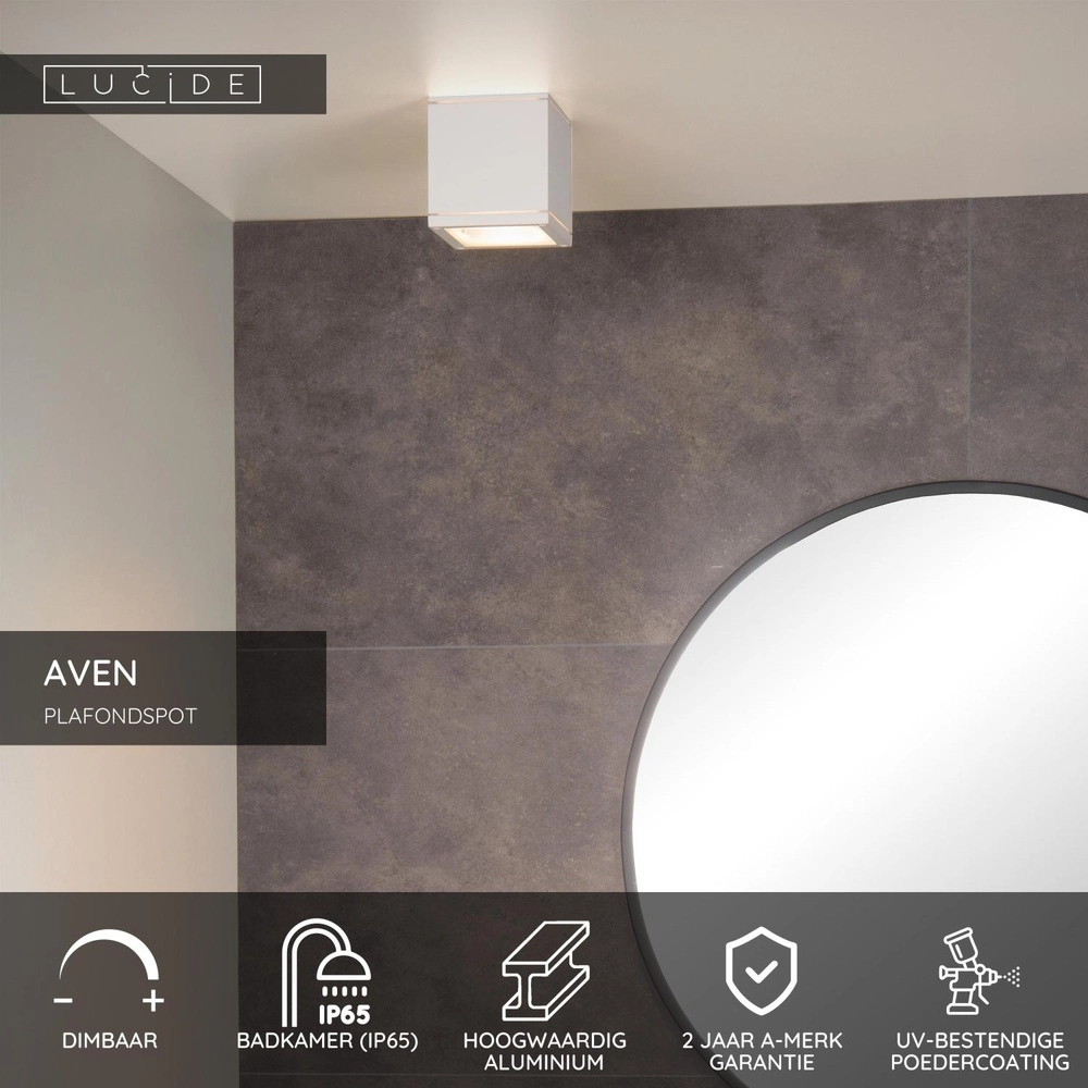 Vierkante plafondspot Aven badkamer IP65 wit Lucide 5411212221469