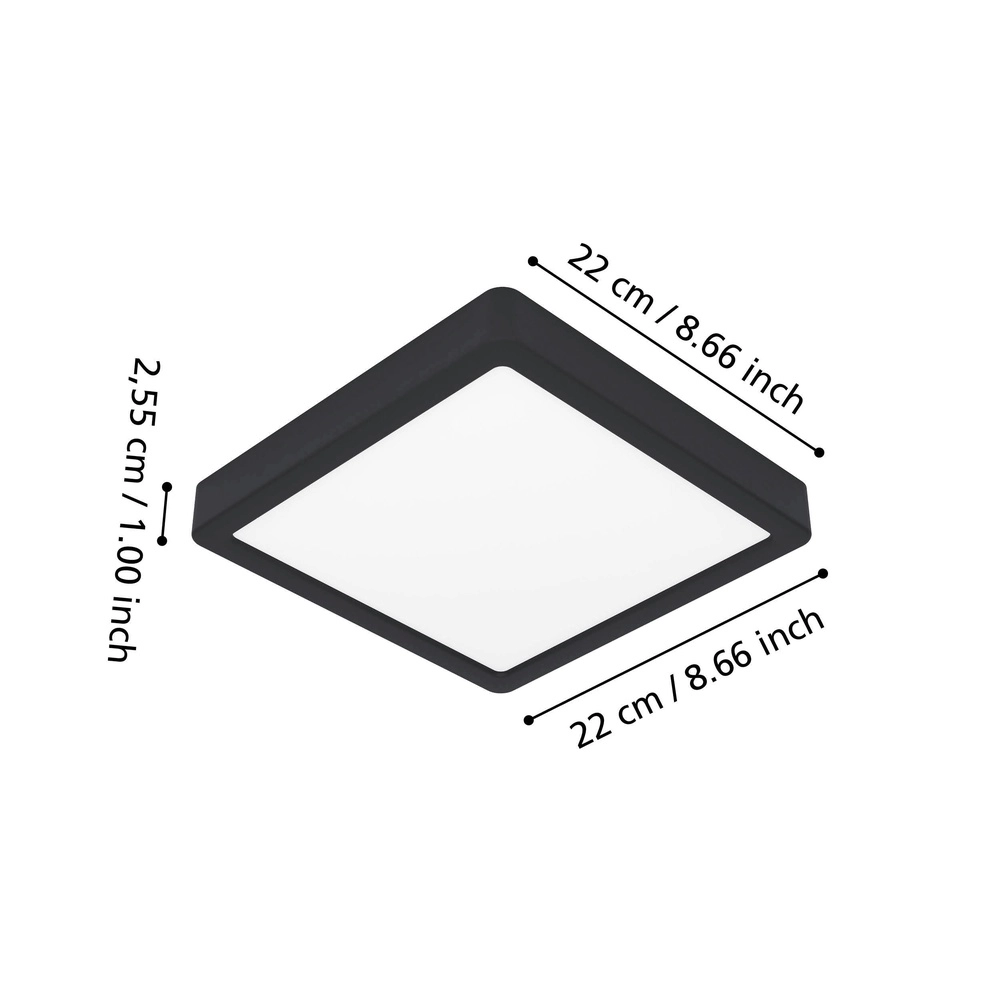 Plafonnière IP44 Fueva 6-Z vierkant - zwart - 22x22cm Eglo 9008606330515