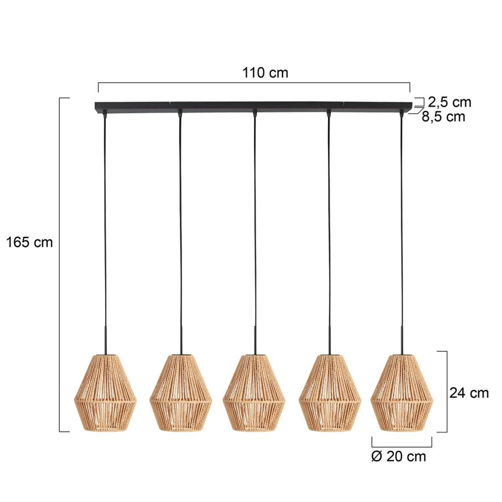 Hanglamp 5-lichts recht Ropex met rotan kappen Steinhauer 8712746183252