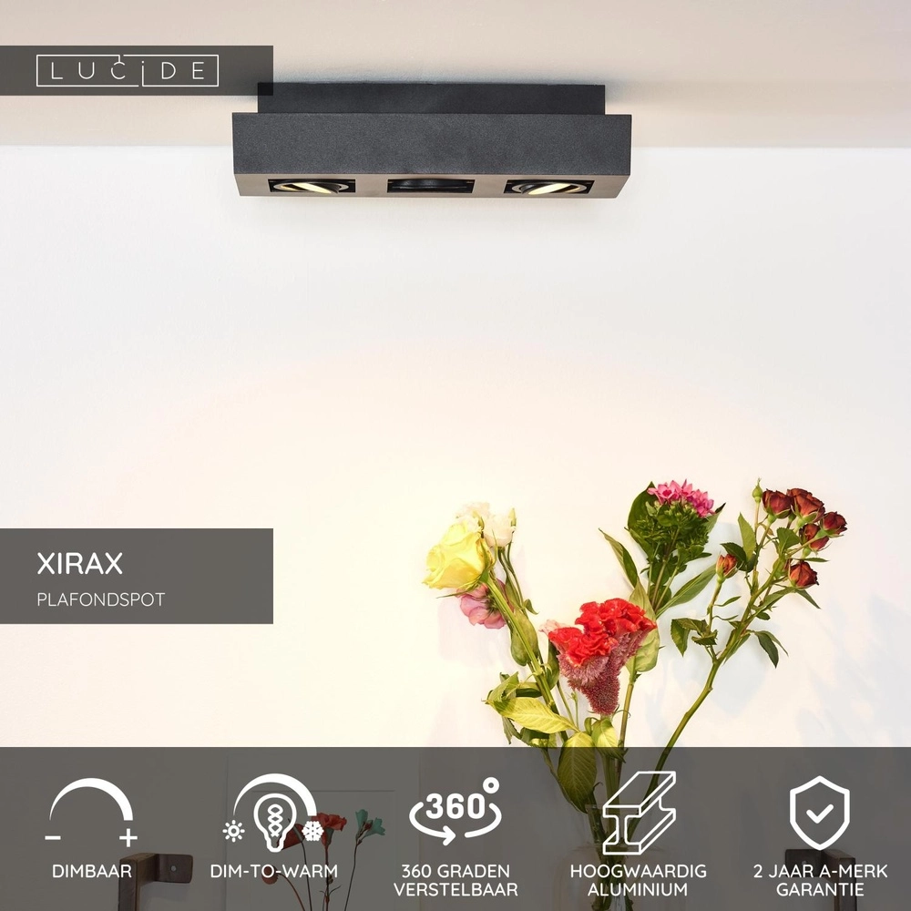 Plafondspot Xirax 3 x 5W zwart Lucide 5411212092328