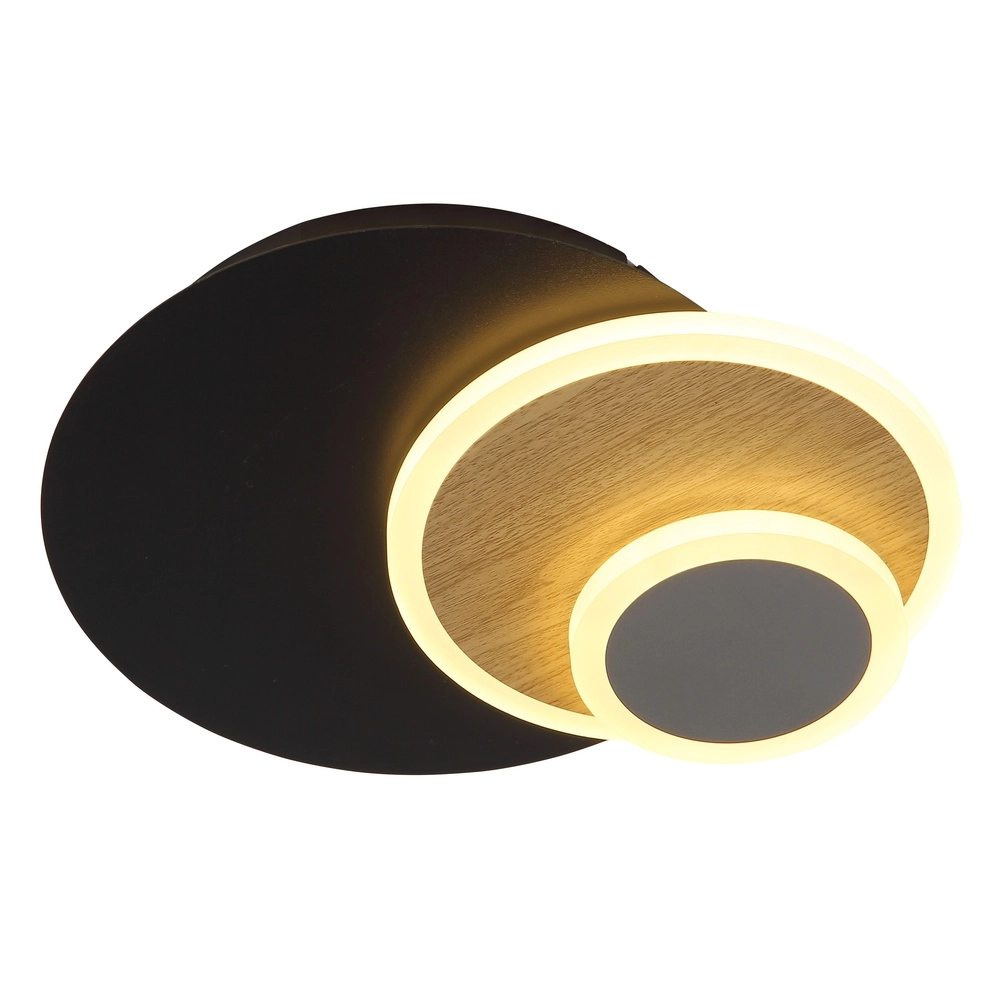 Zwarte wandlamp Odonell met hout Globo 9007371566419