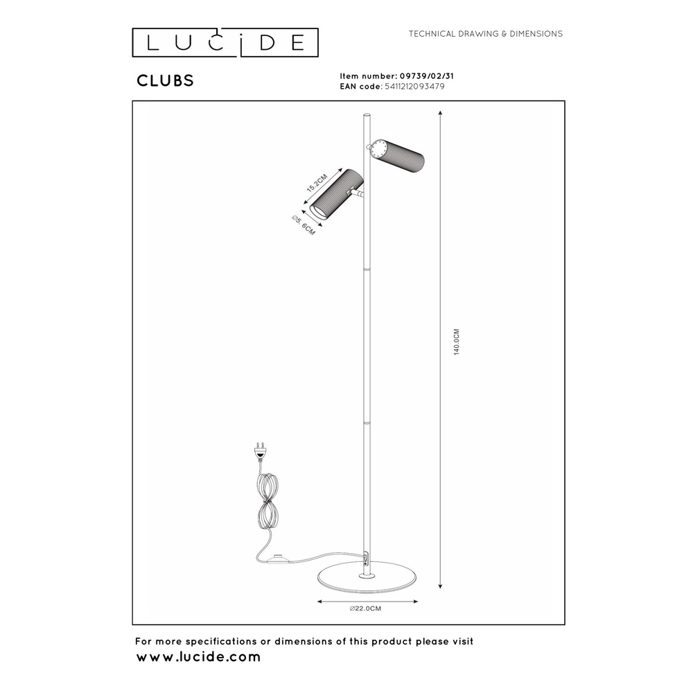 Vloerlamp Clubs wit Lucide 5411212093479
