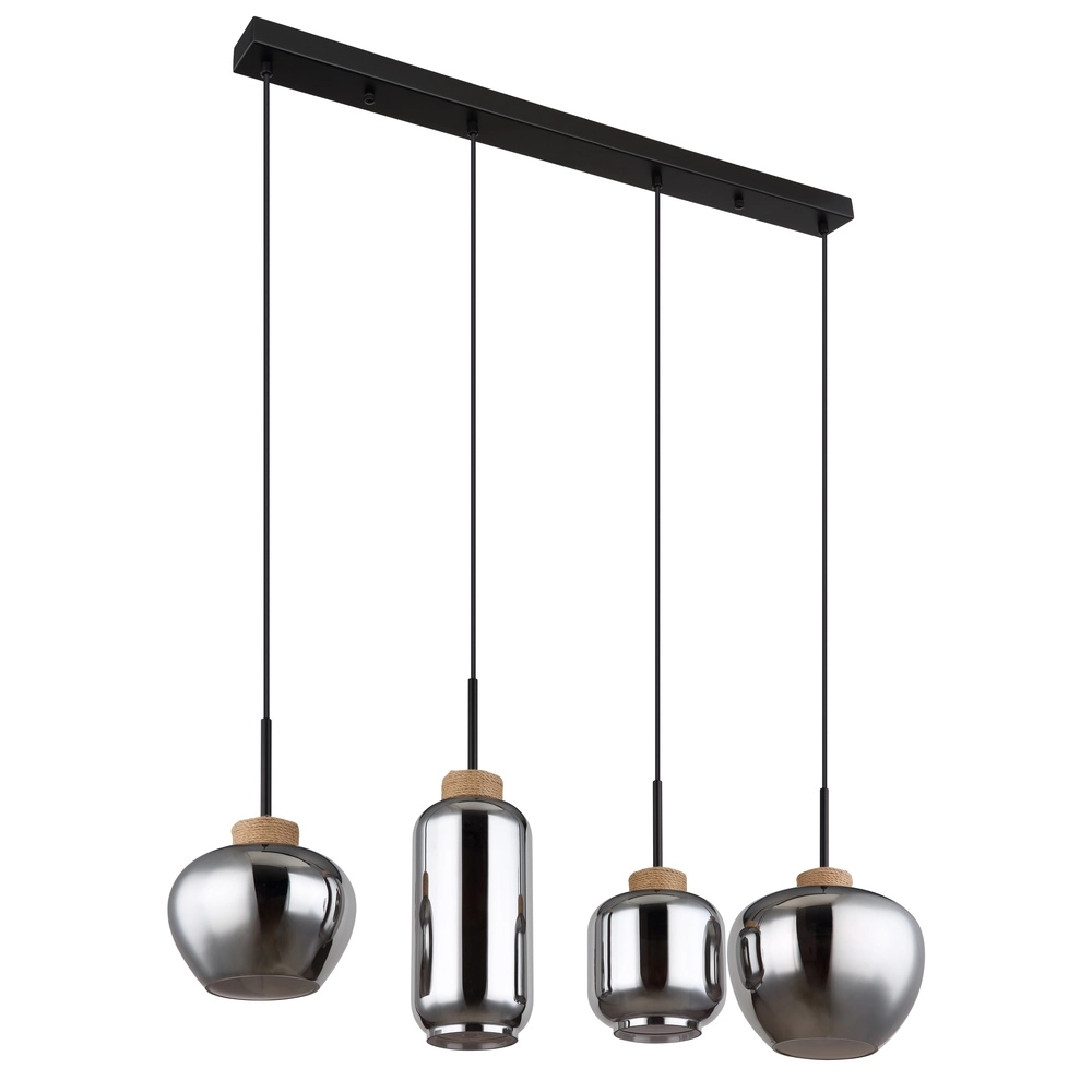 Design hanglamp Matt 4-lichts zwart met smoke glas Globo 9007371438518