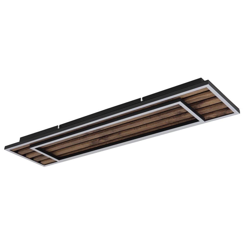 Plafondlamp Woody zwart met hout rechthoek Globo 9007371513574