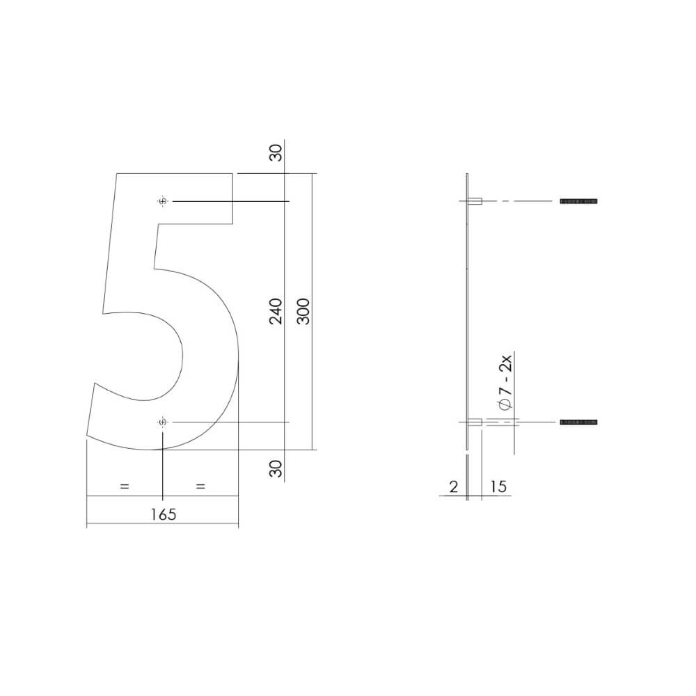 Huisnummer 5 XL Numbra 30cm RVS Intersteel 8714186503126