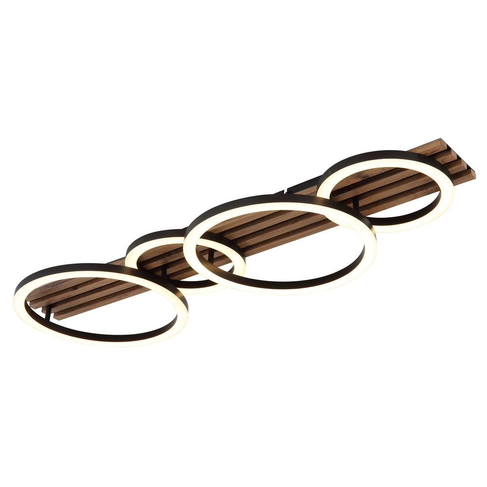 Plafondlamp Tisha 4 ringen zwart met hout