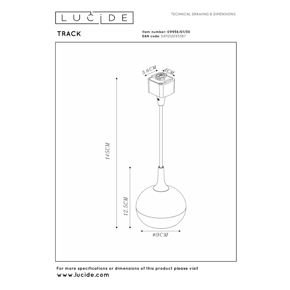 Rail hanglamp Track Favori 1-fase zwart Lucide 5411212093387