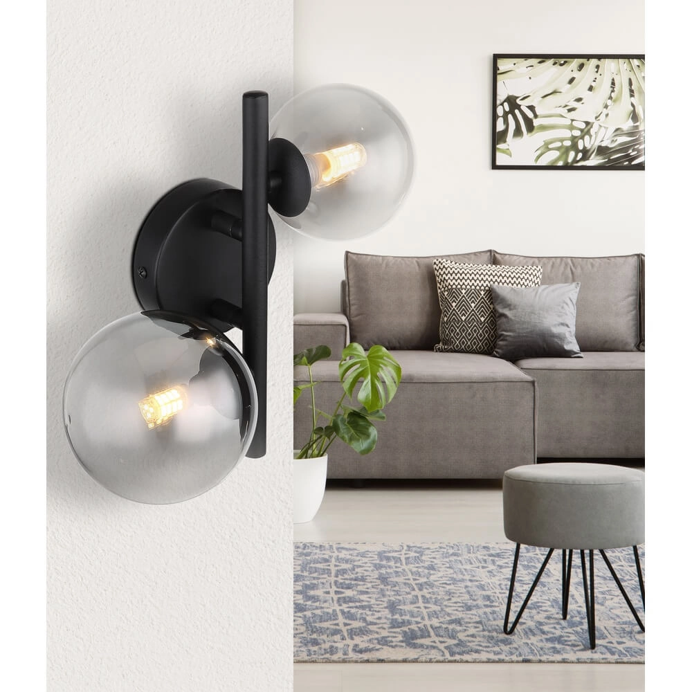 Zwarte wandlamp Riha 2-lichts Globo 9007371434237