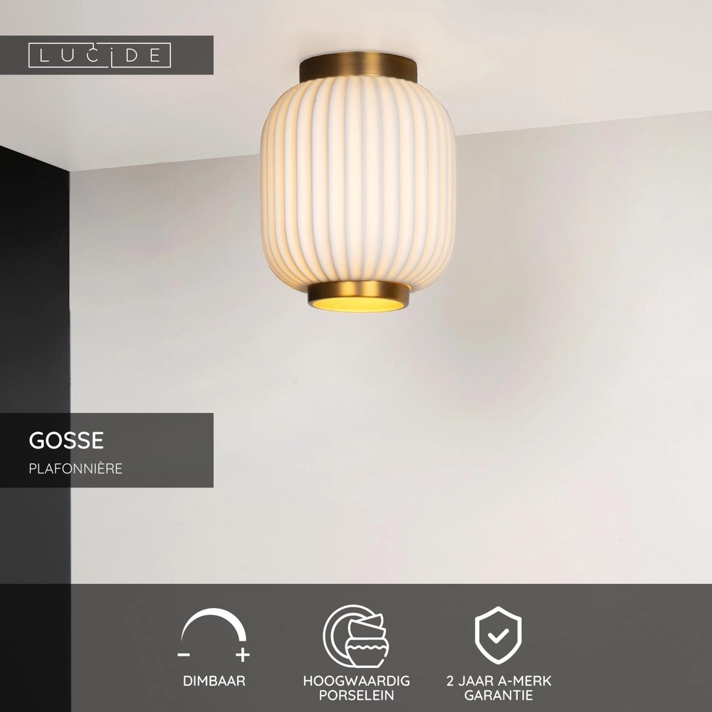 Design plafondlamp Gosse goud met wit Lucide 5411212134172