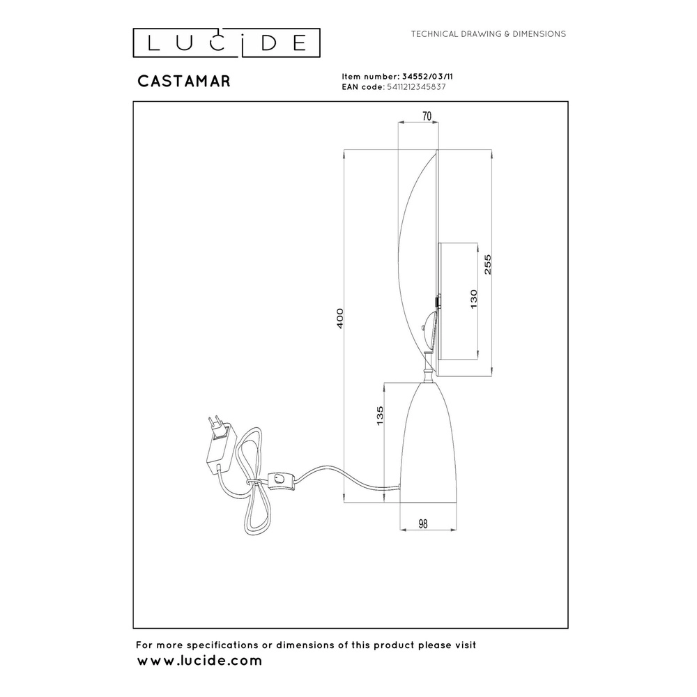 Design tafellamp Castamar Ø 25,5cm chroom Lucide 5411212345837