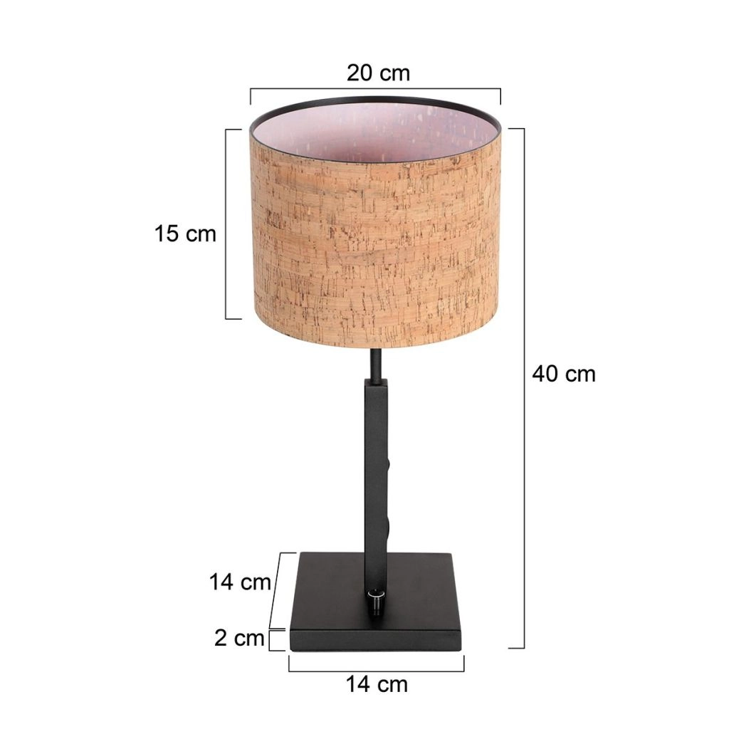 Zwarte tafellamp Stang met kurk kapje Ø20cm Steinhauer 8712746180541