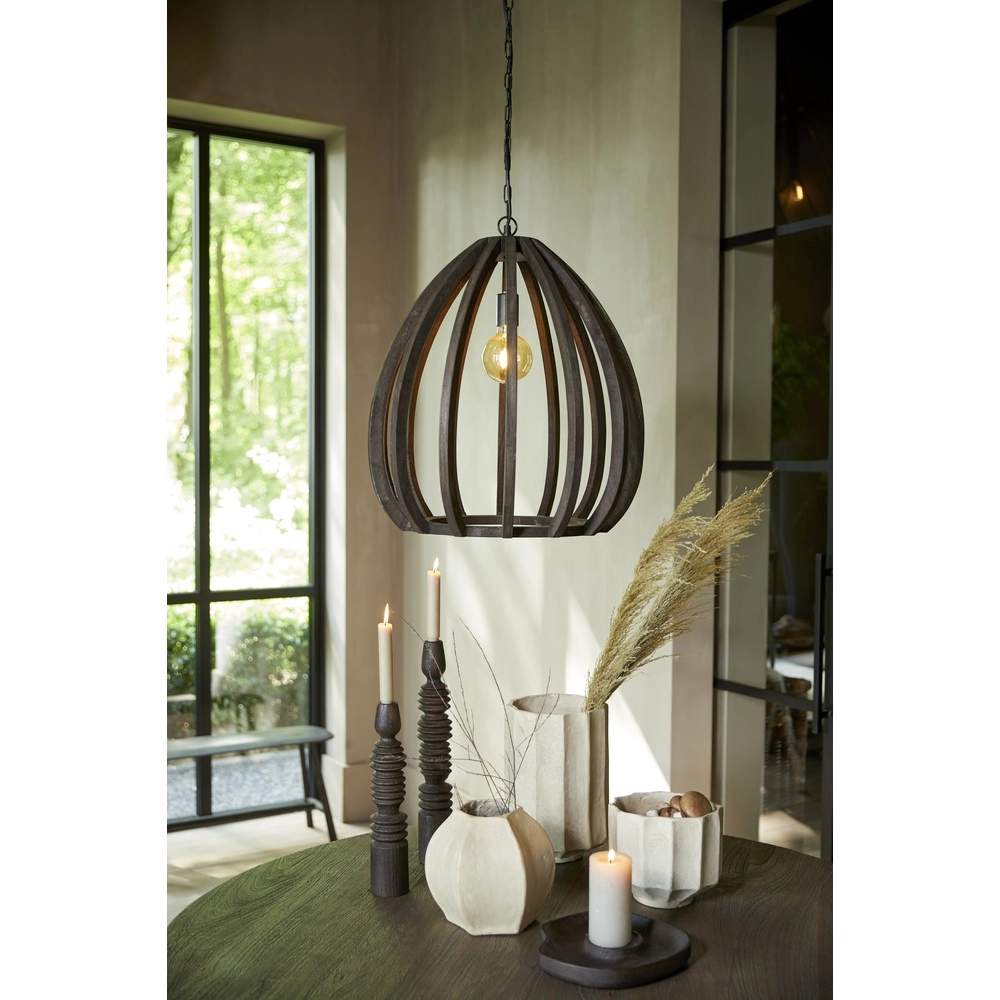 Houten hanglamp Barsia Ø 50cm - walnoot kleur Light & Living 8717807701055