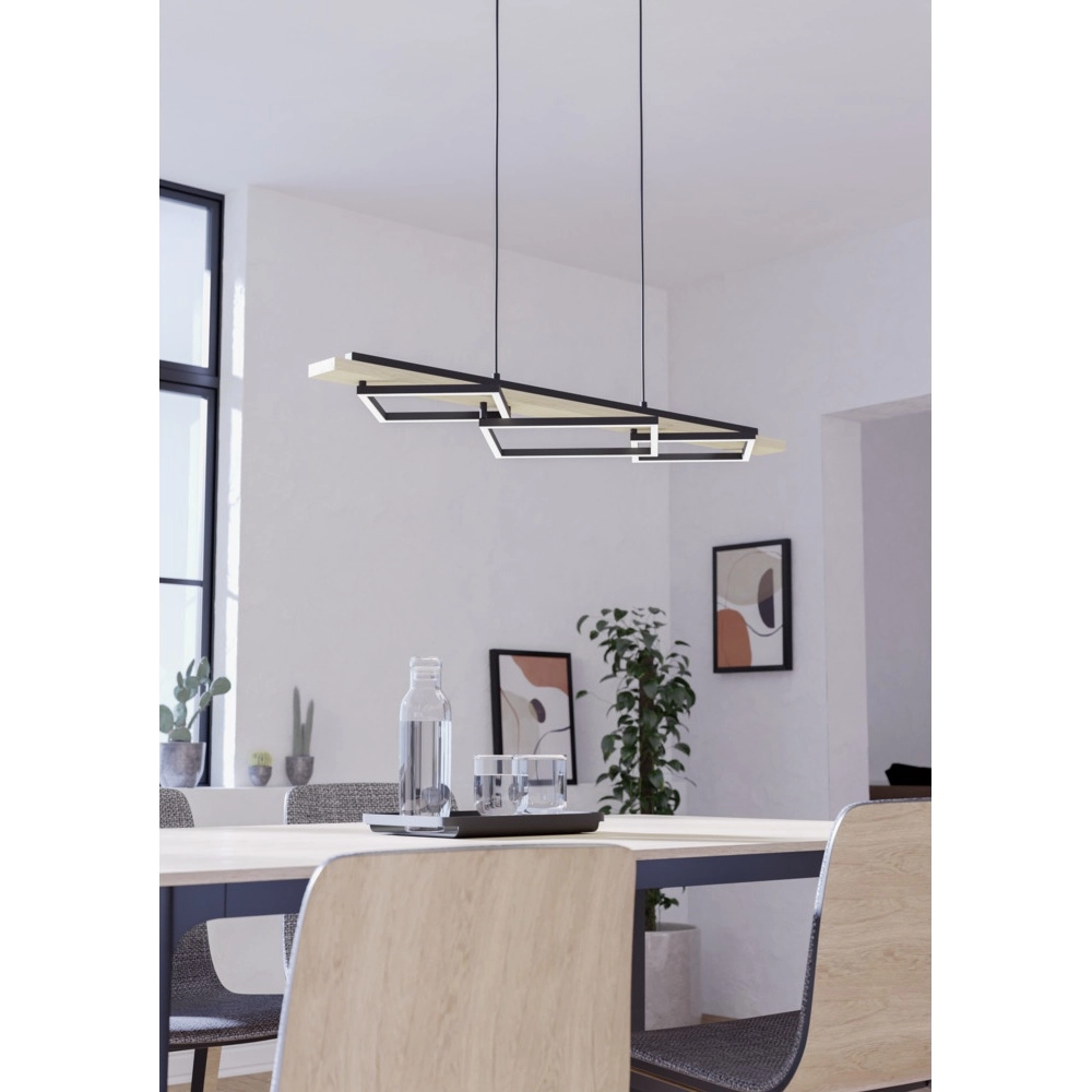 Design hanglamp Boyal zwart met hout Eglo 9008606351886