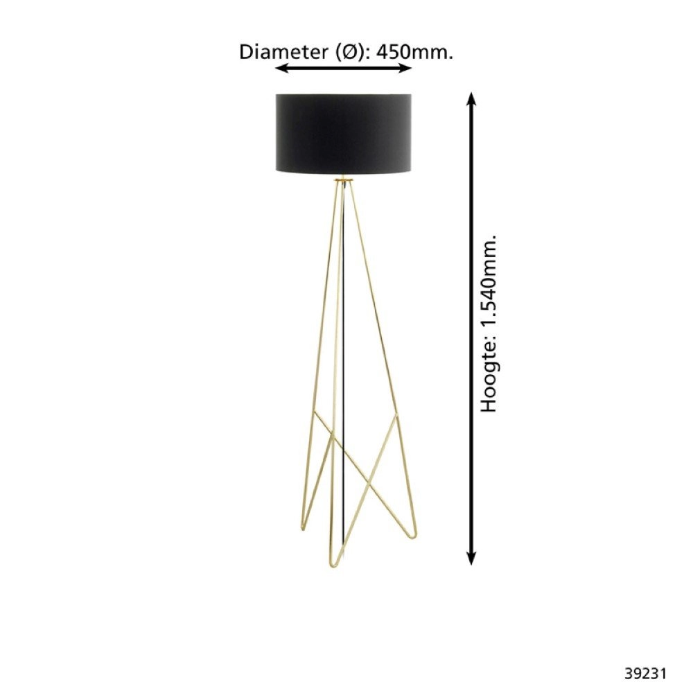Design vloerlamp Camporale goud met zwarte lampenkap Stars of Light 9002759392314