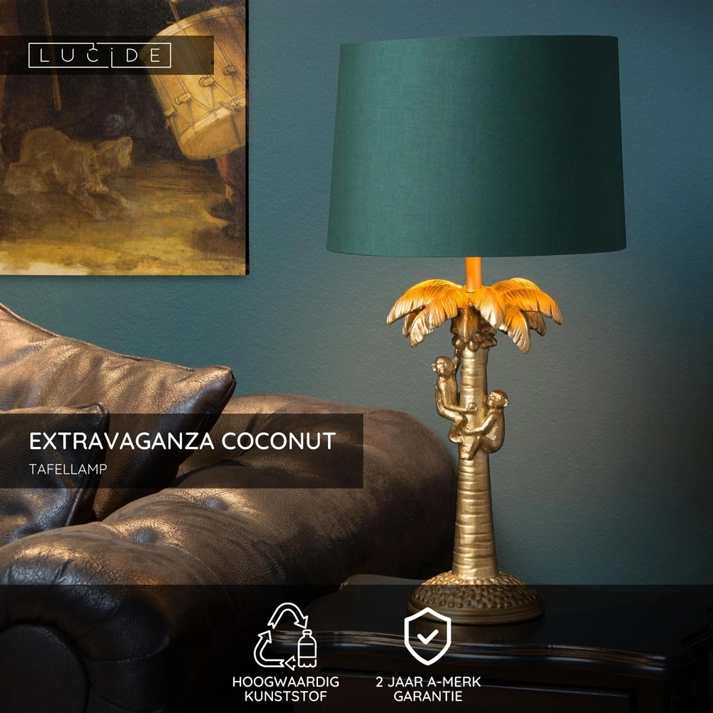 Tafellamp Extravaganza Coconut goud met groene kap Lucide 5411212105240