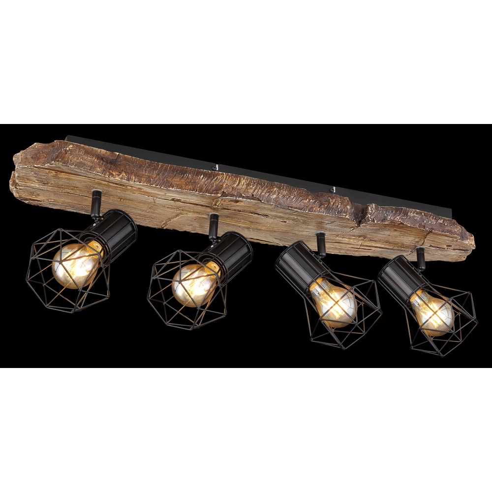 Plafondlamp Priska 4-lichts zwart met hout Globo 9007371430376
