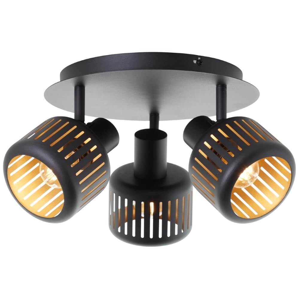 3-lichts plafondlamp Tyas zwart met goud