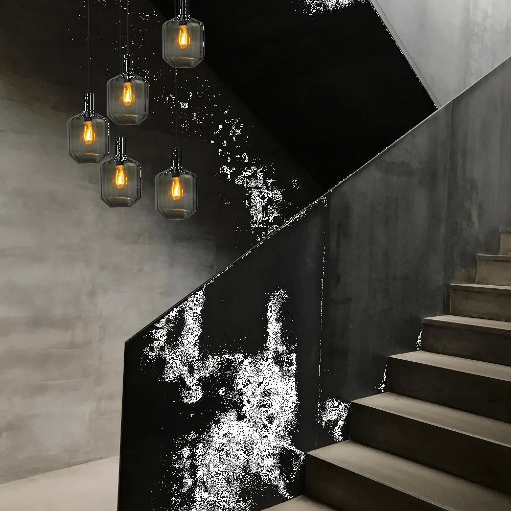 5-lichts vide hanglamp - zwart - Porto met Jagger green glazen Masterlight 8718121271132
