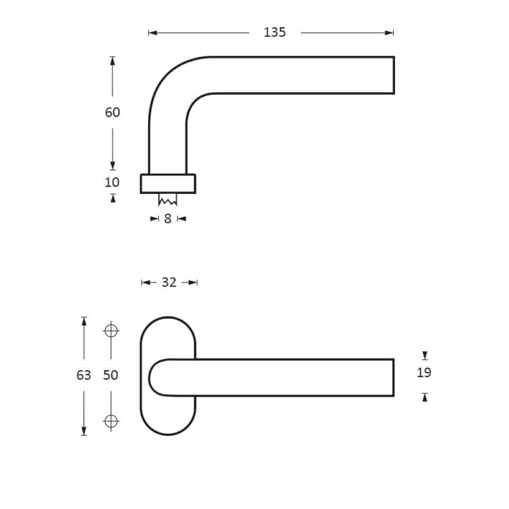 Strakke deurklink Hoek 90 ovaal rozet RVS Intersteel 8714186073643