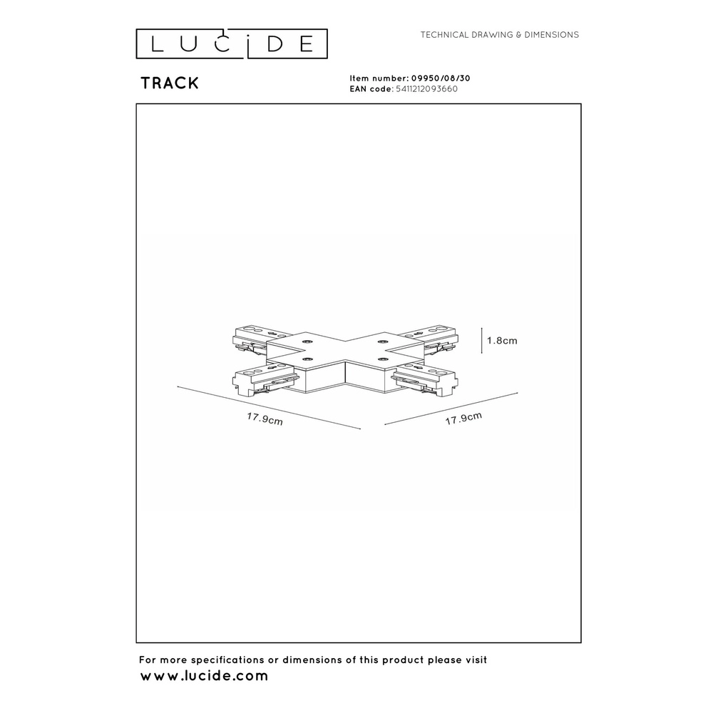 Rail X-connector Track 1-fase zwart Lucide 5411212093660