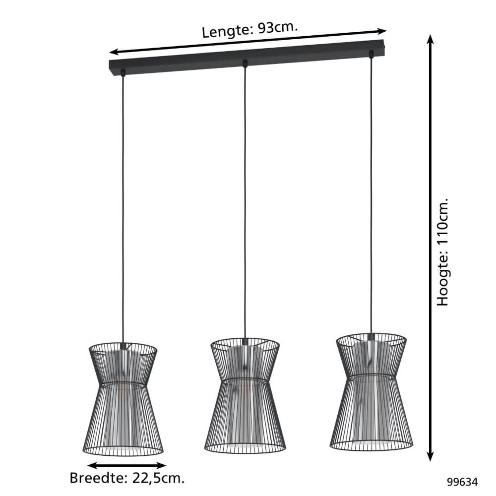 3-lichts hanglamp Maseta zwart Eglo 9002759996345