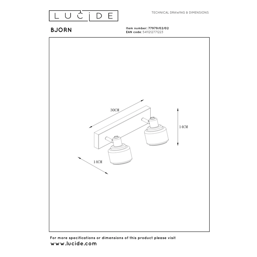 Plafondlamp Bjorn 2-lichts goud Lucide 5411212771223