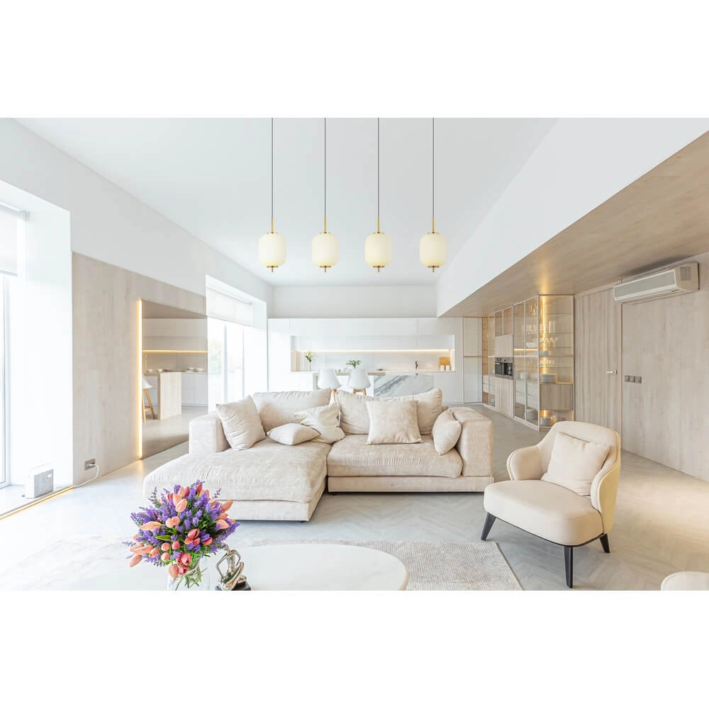 Gouden hanglamp Ewald 4-lichts wit glas Globo 9007371449583