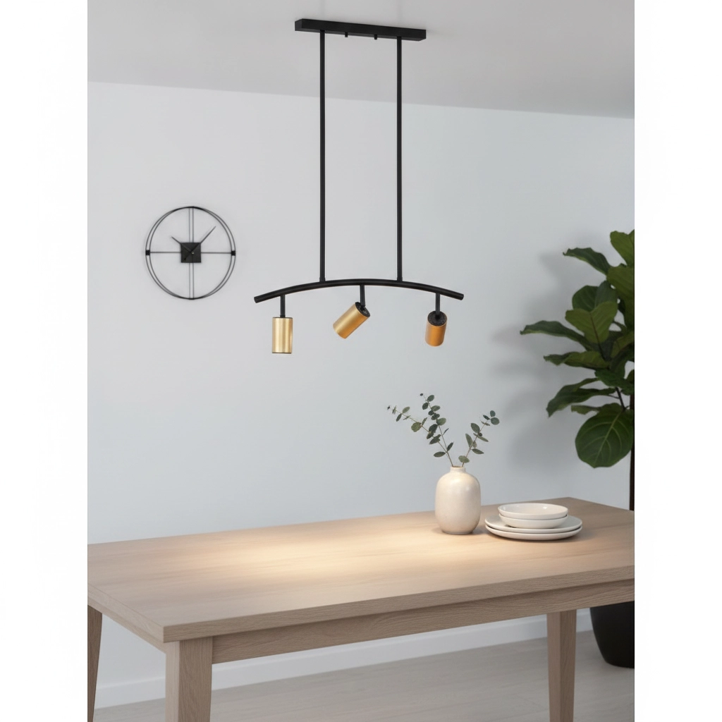 Hanglamp Pogno 3-lichts zwart met goud rond