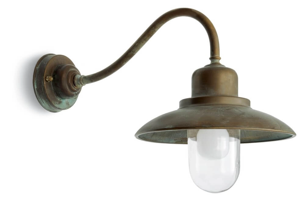 Rechte wandlamp Patio verouderd messing