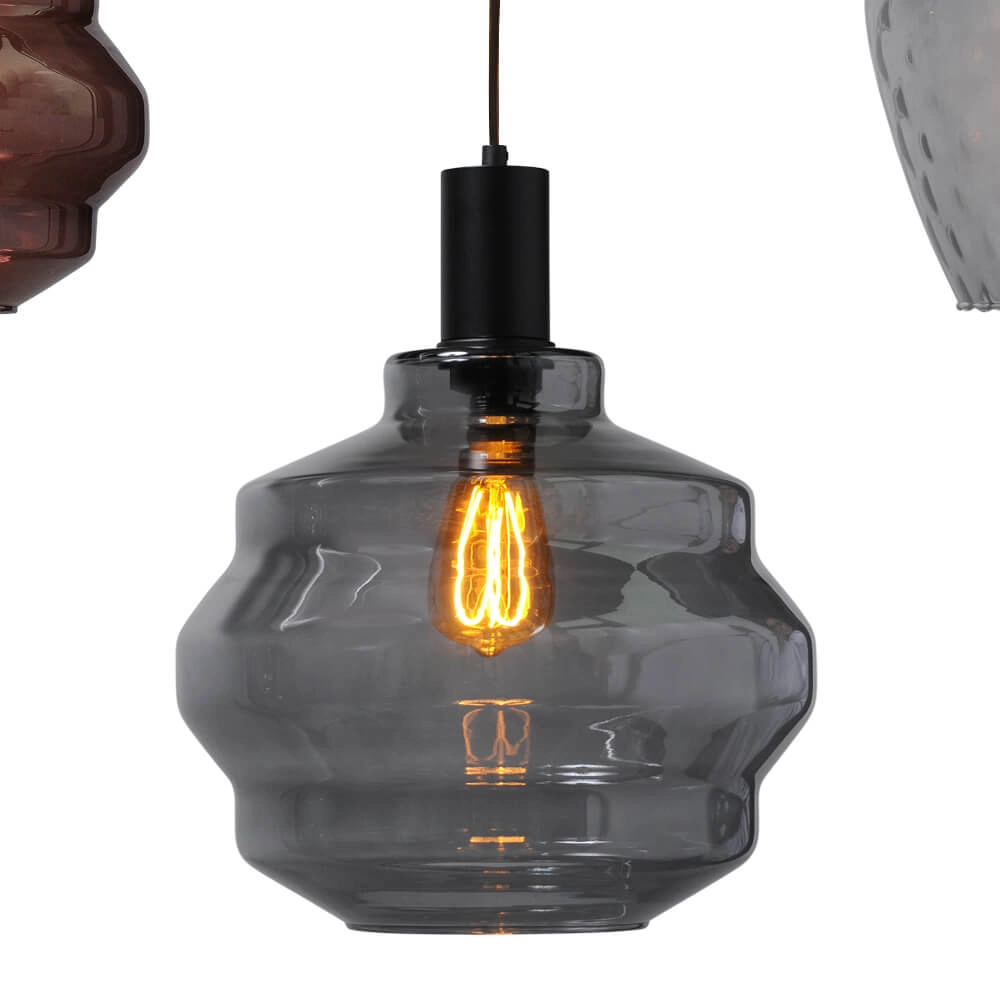 5-lichts hanglamp - zwart - Porto met verschillende glazen Masterlight 8718121270395