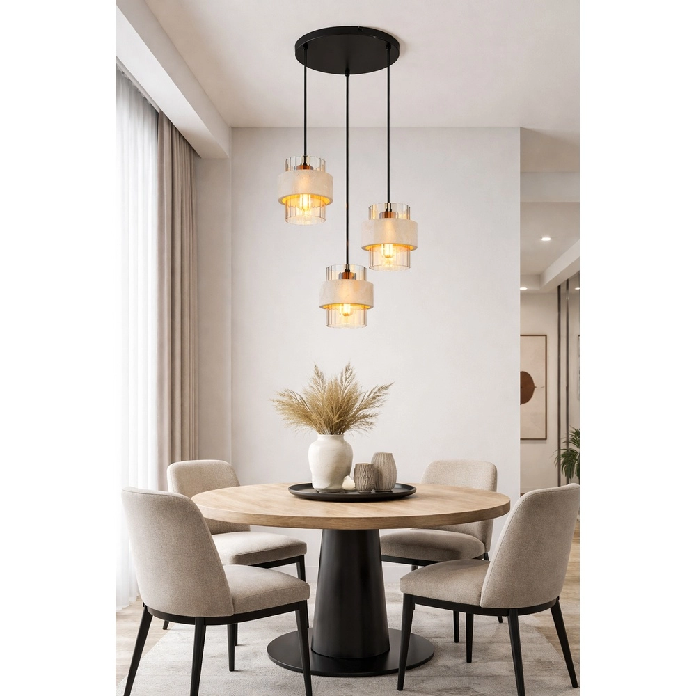 3-lichts hanglamp Daren zwart met marmer Globo 9007371589654
