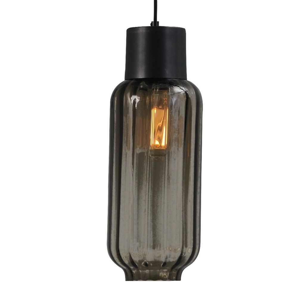Eetkamer hanglamp Lett ll 2-lichts zwart met smoke glas Masterlight 8718121183268