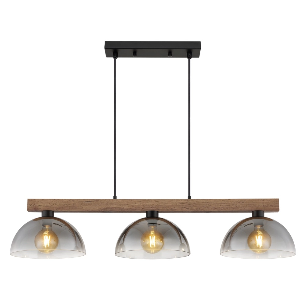 Landelijke hanglamp Romy 3-lichts zwart met hout Globo 9007371586356