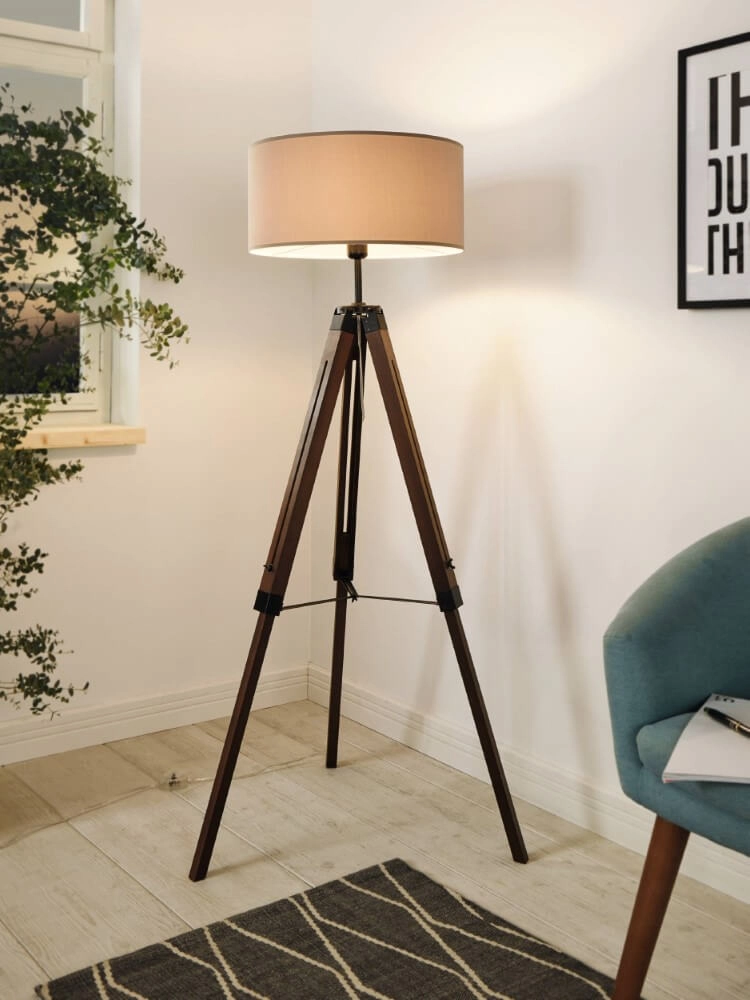 Vloerlamp Lantada 106cm Tripod hout met taupe Eglo 9002759441159