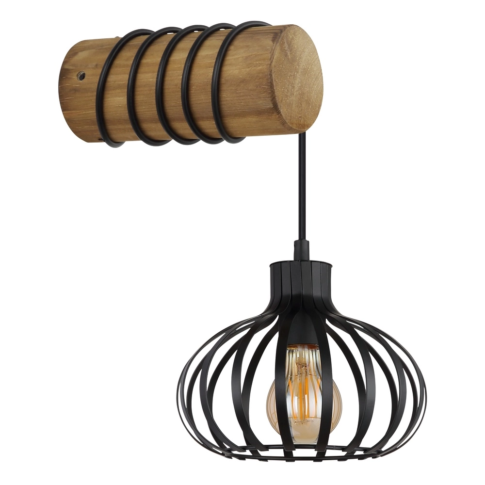 Landelijke wandlamp Caldwell zwart met hout Globo 9007371592586